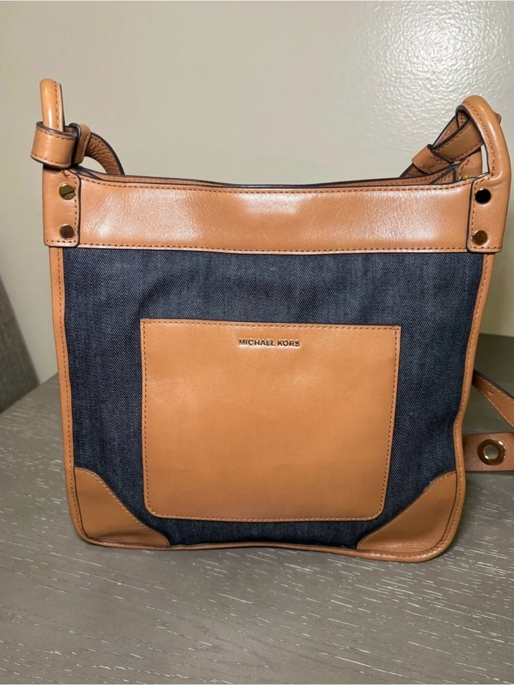Michael Kors Tan and Navy Messenger Crossbody - Picture 4 of 6